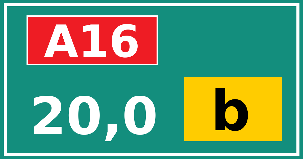 Hectometerbord A16 20,0 letter b