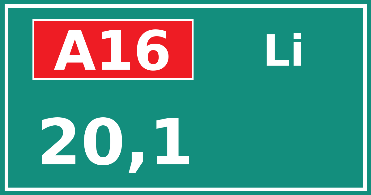 Hectometerbord A16 20,1 zijde Li