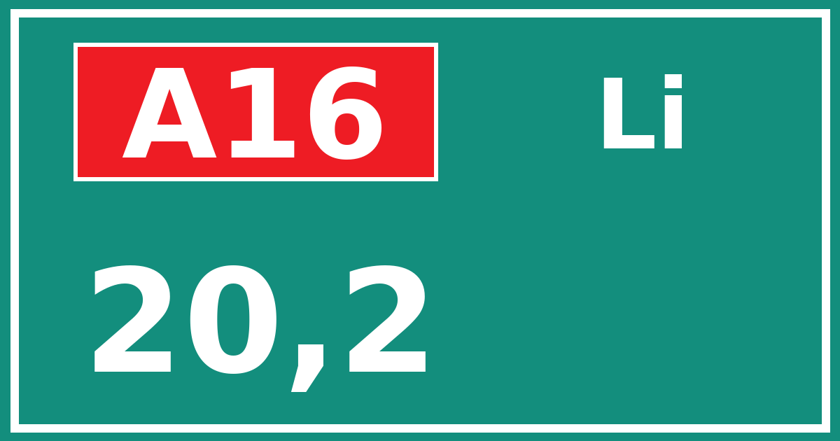 Hectometerbord A16 20,2 zijde Li