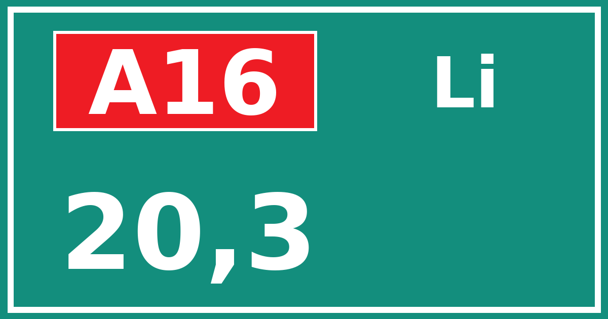 Hectometerbord A16 20,3 zijde Li