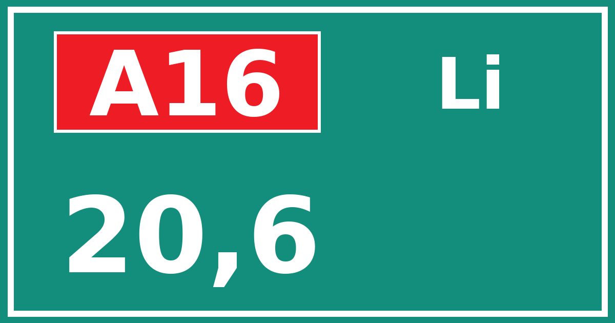 Hectometerbord A16 20,6 zijde Li