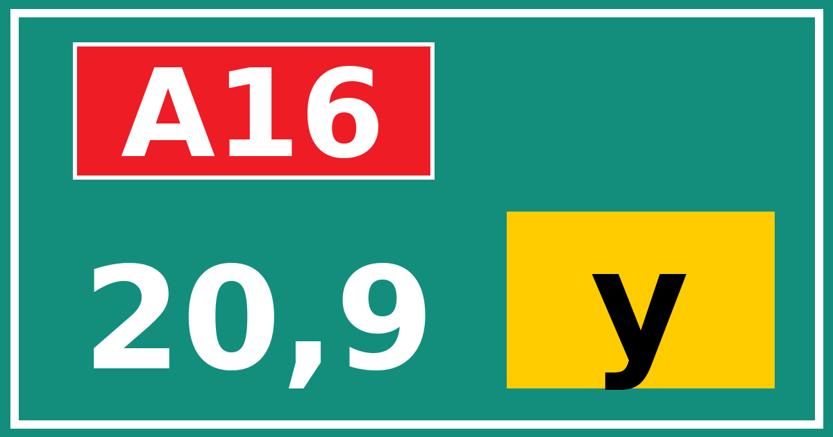 Hectometerbord A16 20,9 letter y