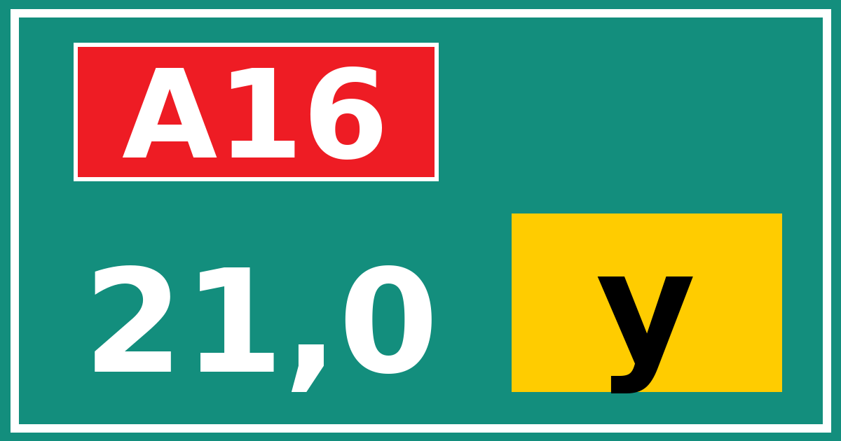 Hectometerbord A16 21,0 letter y