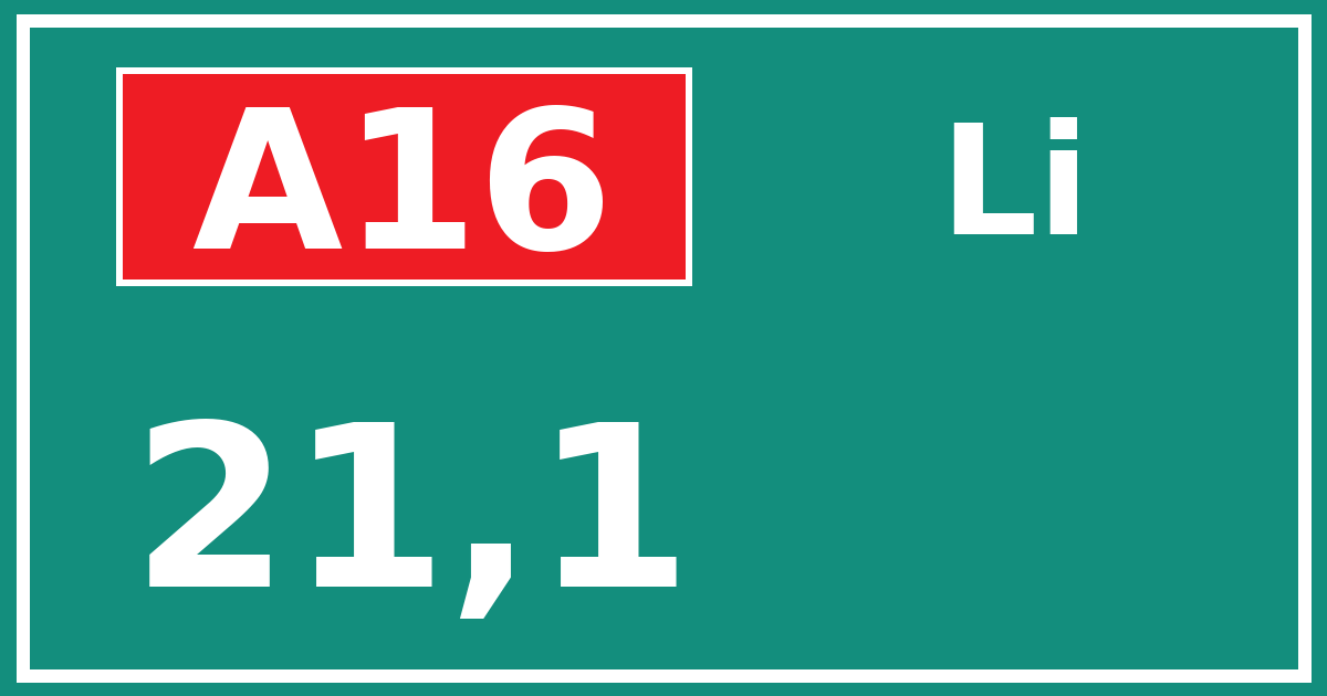 Hectometerbord A16 21,1 zijde Li