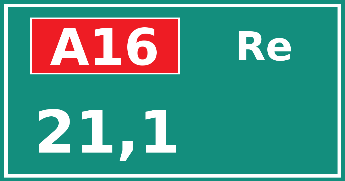 Hectometerbord A16 21,1 zijde Re