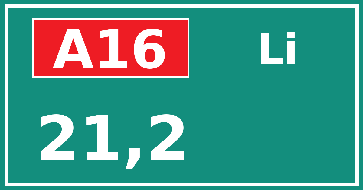 Hectometerbord A16 21,2 zijde Li