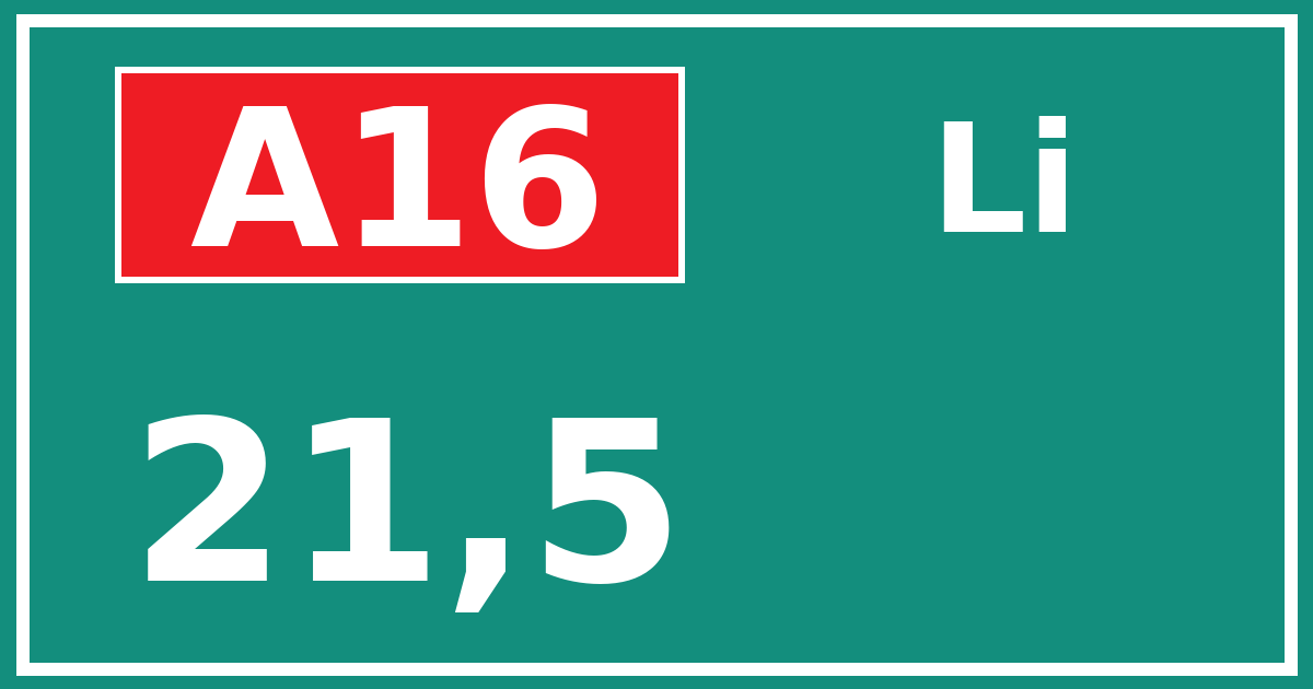 Hectometerbord A16 21,5 zijde Li