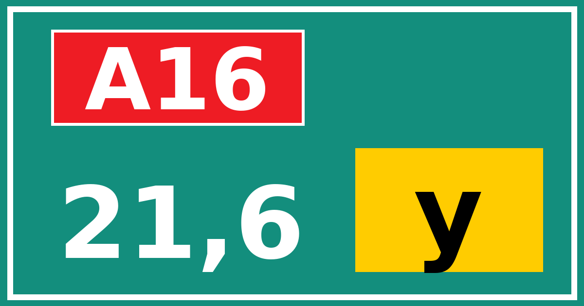 Hectometerbord A16 21,6 letter y