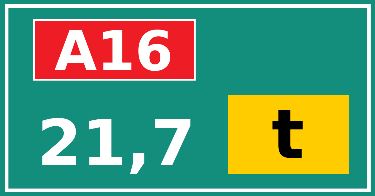 Hectometerbord A16 21,7 letter t