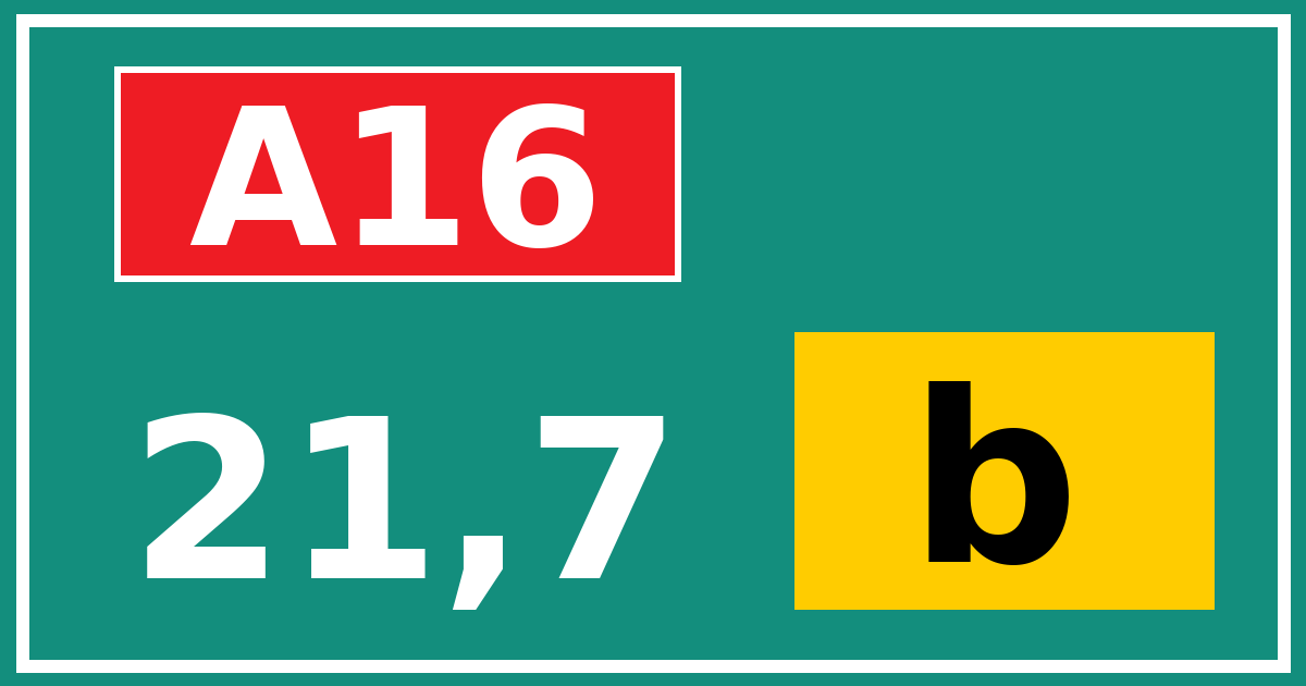 Hectometerbord A16 21,7 letter b