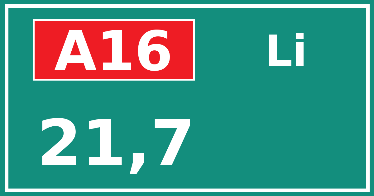 Hectometerbord A16 21,7 zijde Li