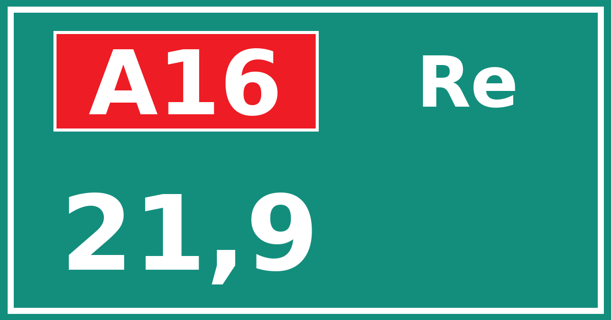 Hectometerbord A16 21,9 zijde Re