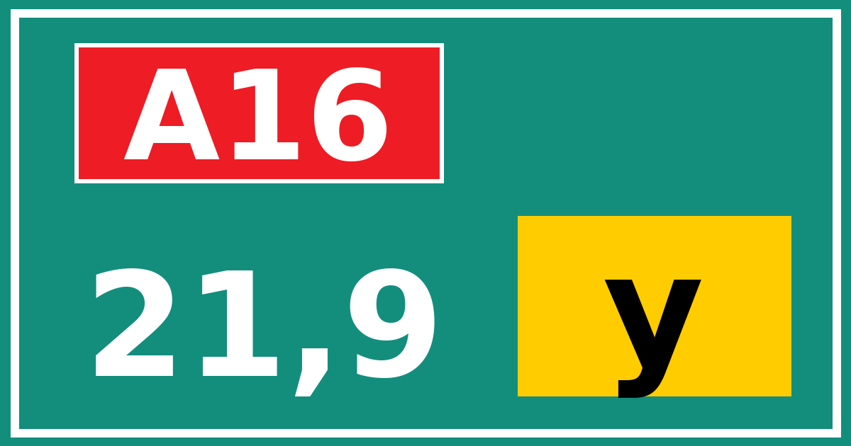 Hectometerbord A16 21,9 letter y