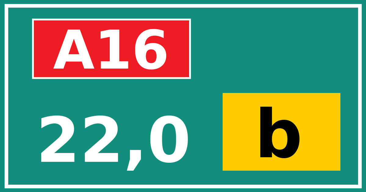 Hectometerbord A16 22,0 letter b