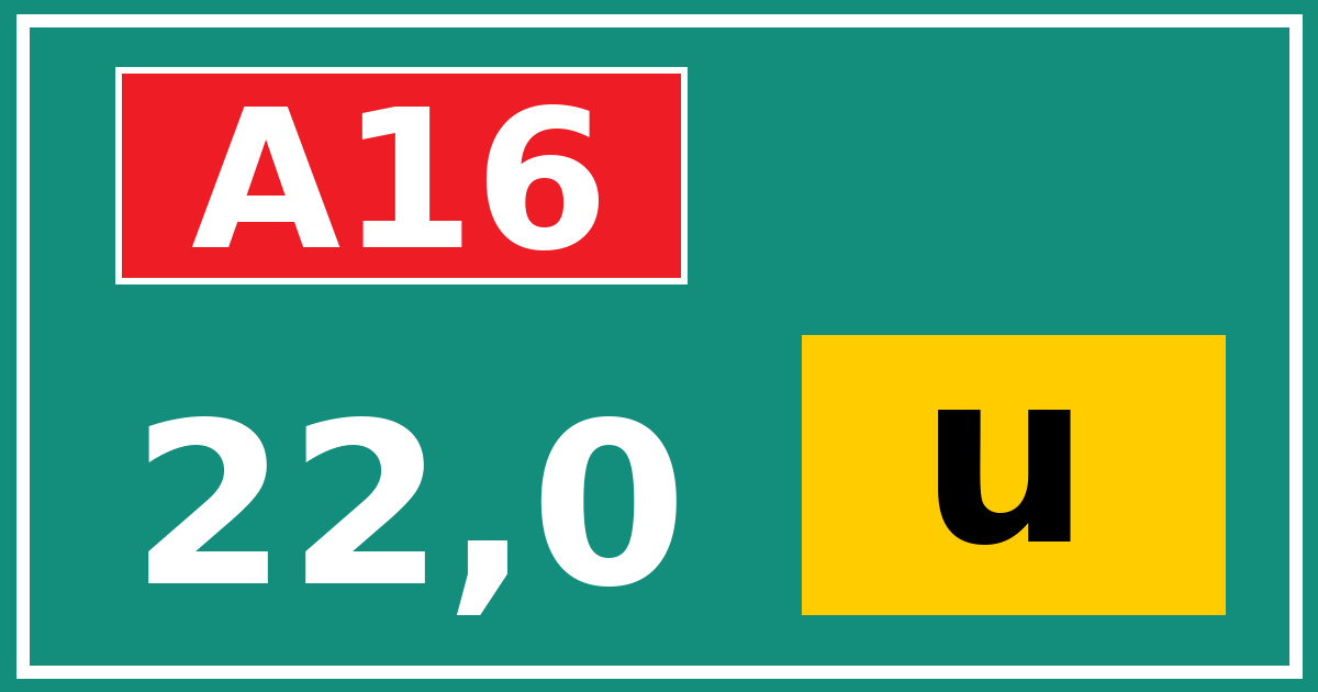 Hectometerbord A16 22,0 letter u