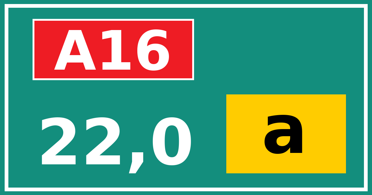 Hectometerbord A16 22,0 letter a