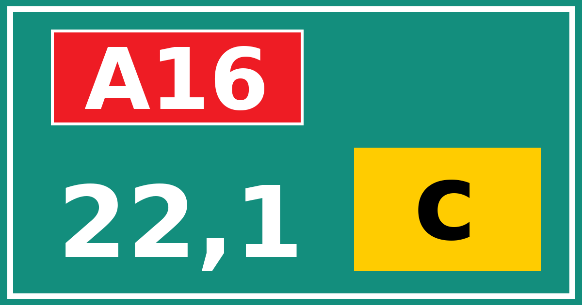 Hectometerbord A16 22,1 letter c