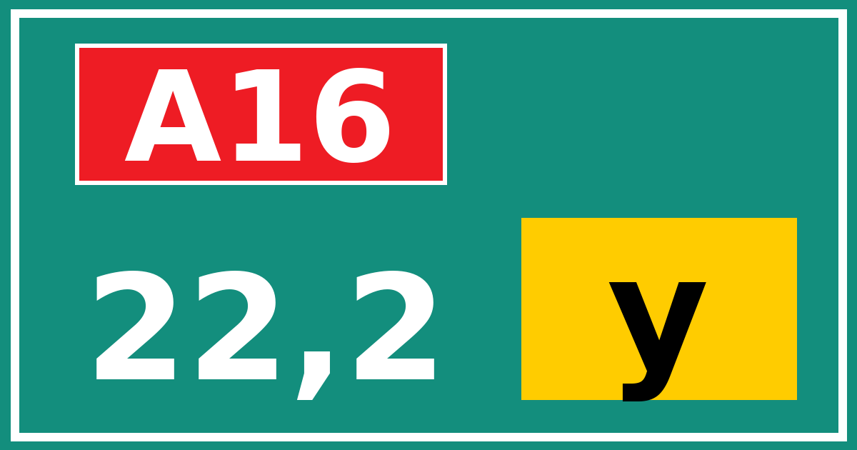 Hectometerbord A16 22,2 letter y