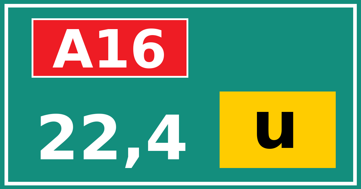 Hectometerbord A16 22,4 letter u