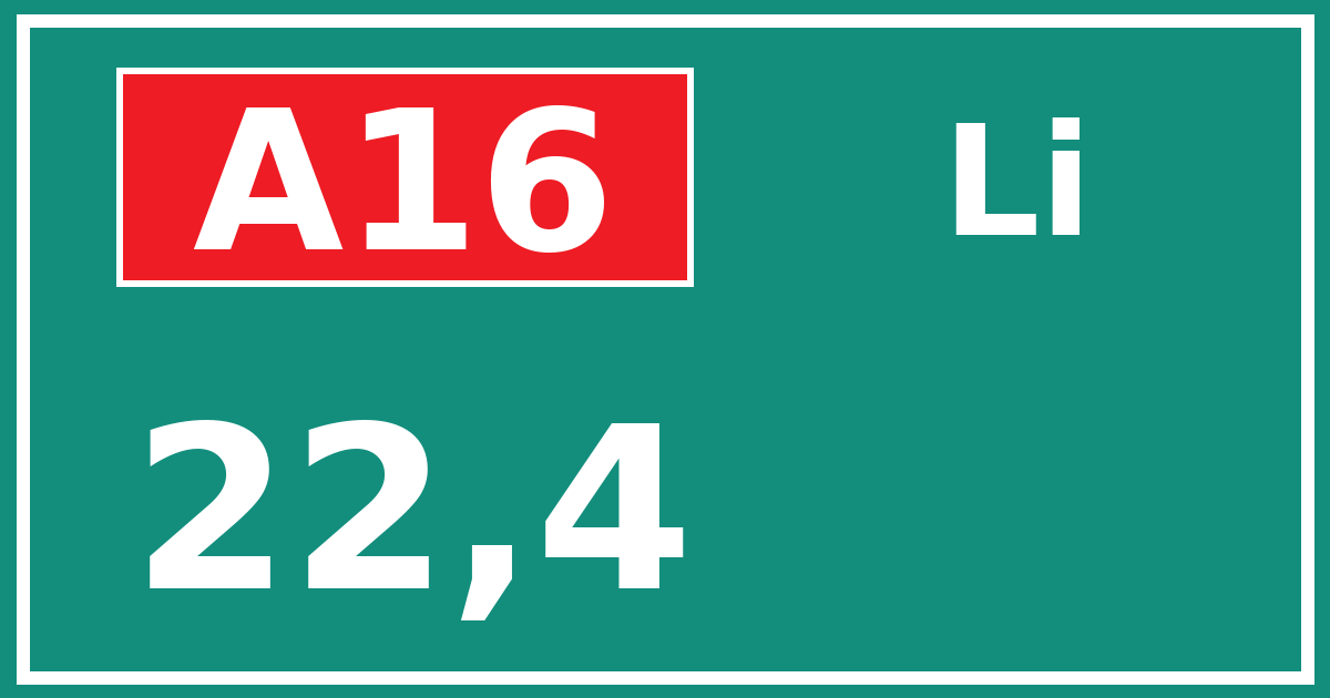 Hectometerbord A16 22,4 zijde Li
