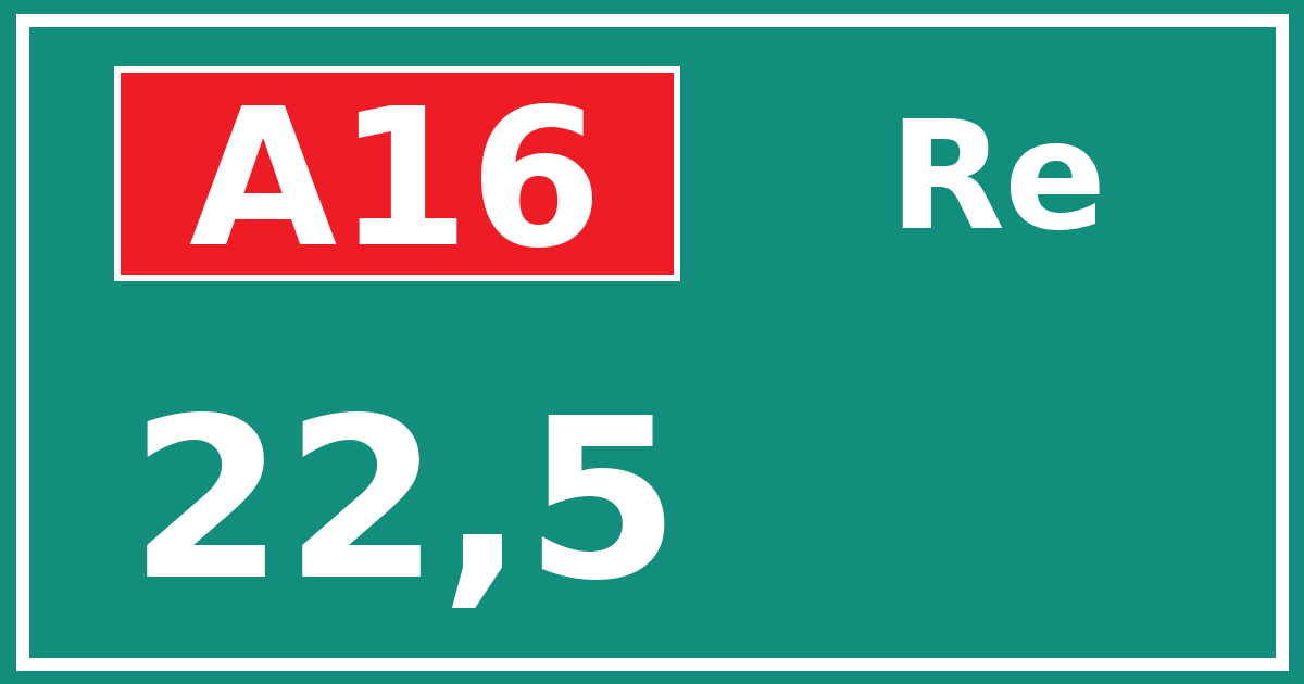 Hectometerbord A16 22,5 zijde Re