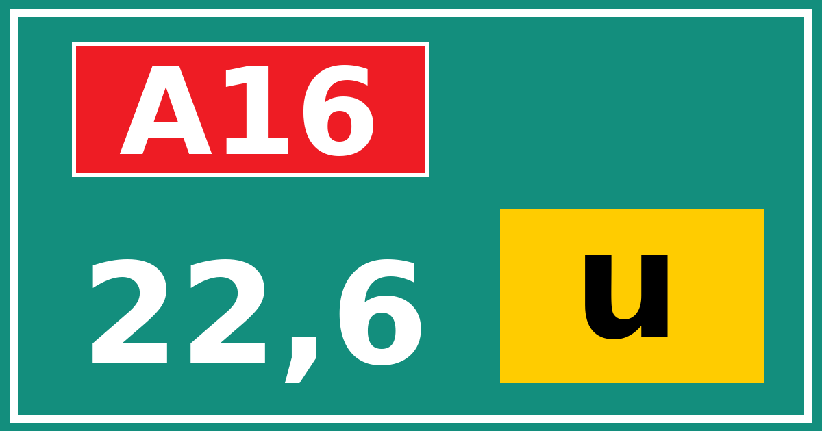 Hectometerbord A16 22,6 letter u