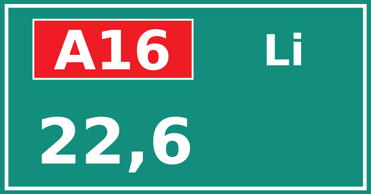 Hectometerbord A16 22,6 zijde Li