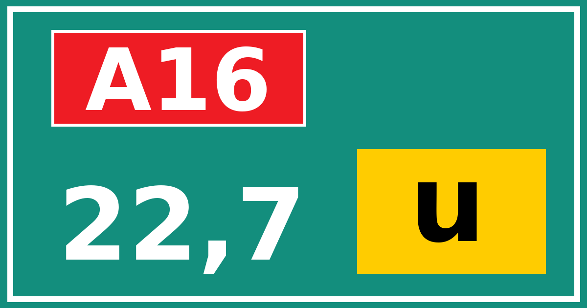Hectometerbord A16 22,7 letter u