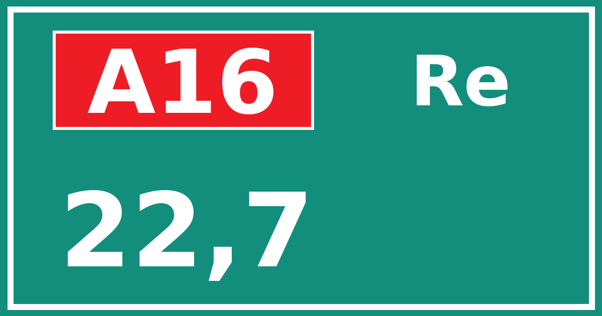 Hectometerbord A16 22,7 zijde Re