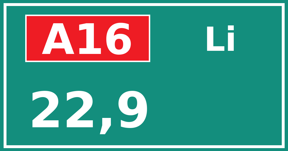 Hectometerbord A16 22,9 zijde Li