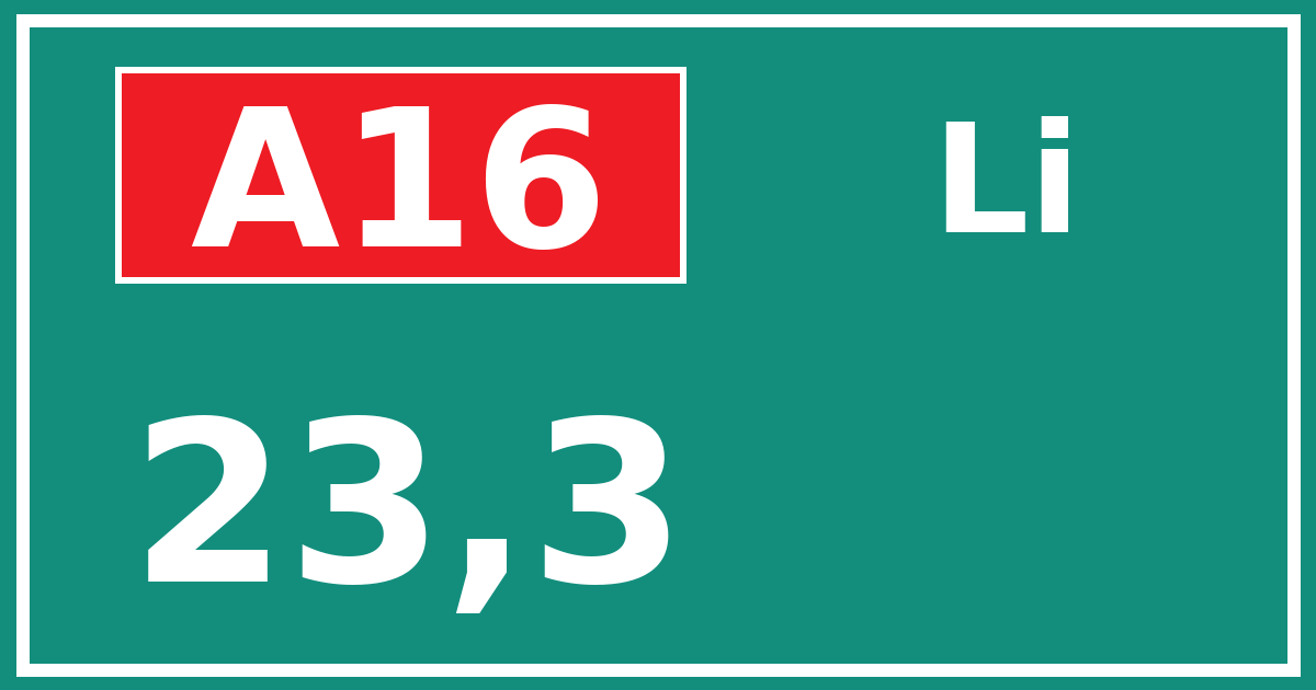 Hectometerbord A16 23,3 zijde Li