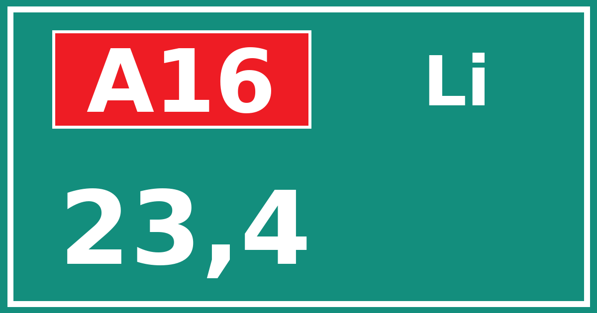Hectometerbord A16 23,4 zijde Li