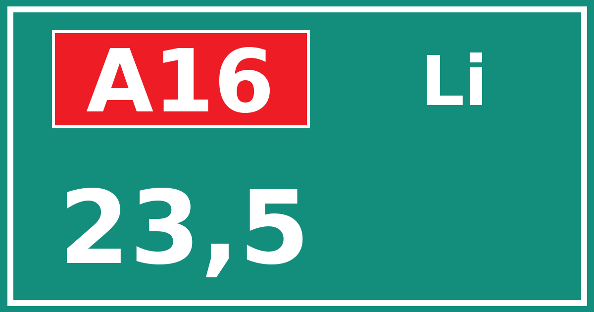 Hectometerbord A16 23,5 zijde Li