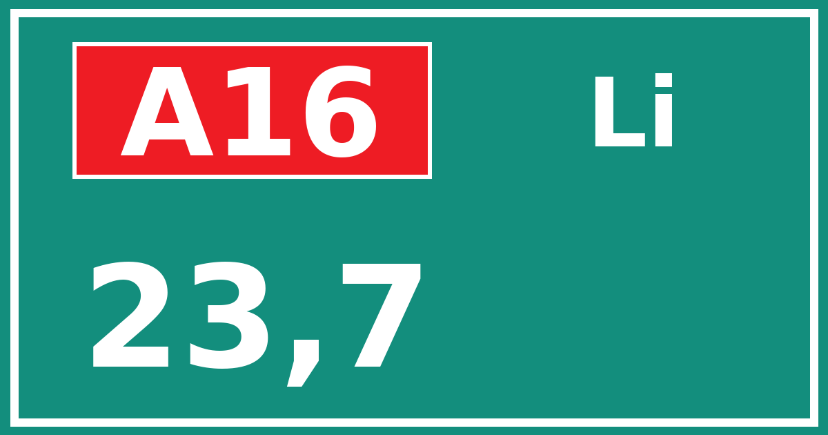 Hectometerbord A16 23,7 zijde Li