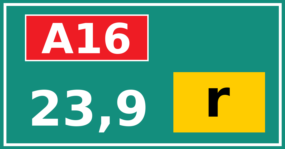 Hectometerbord A16 23,9 letter r