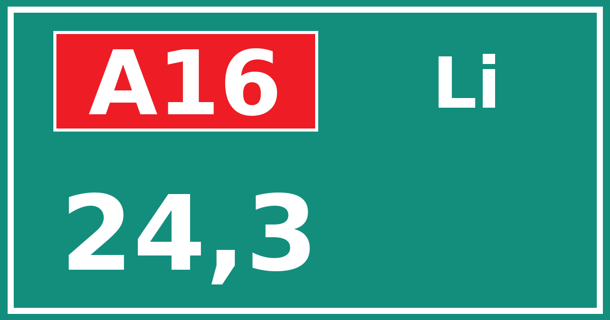 Hectometerbord A16 24,3 zijde Li