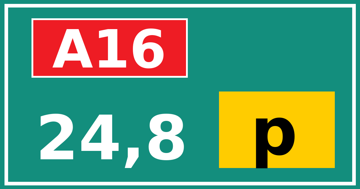 Hectometerbord A16 24,8 letter p