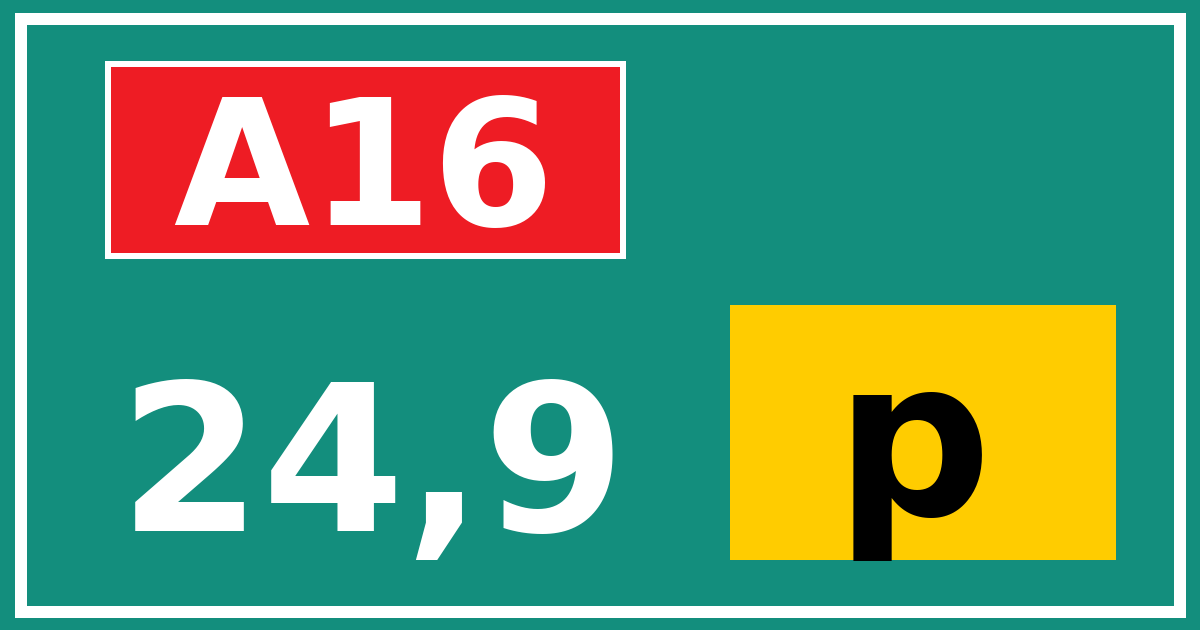 Hectometerbord A16 24,9 letter p