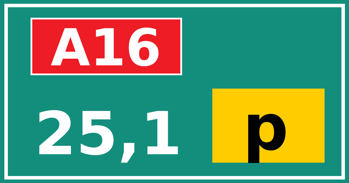 Hectometerbord A16 25,1 letter p