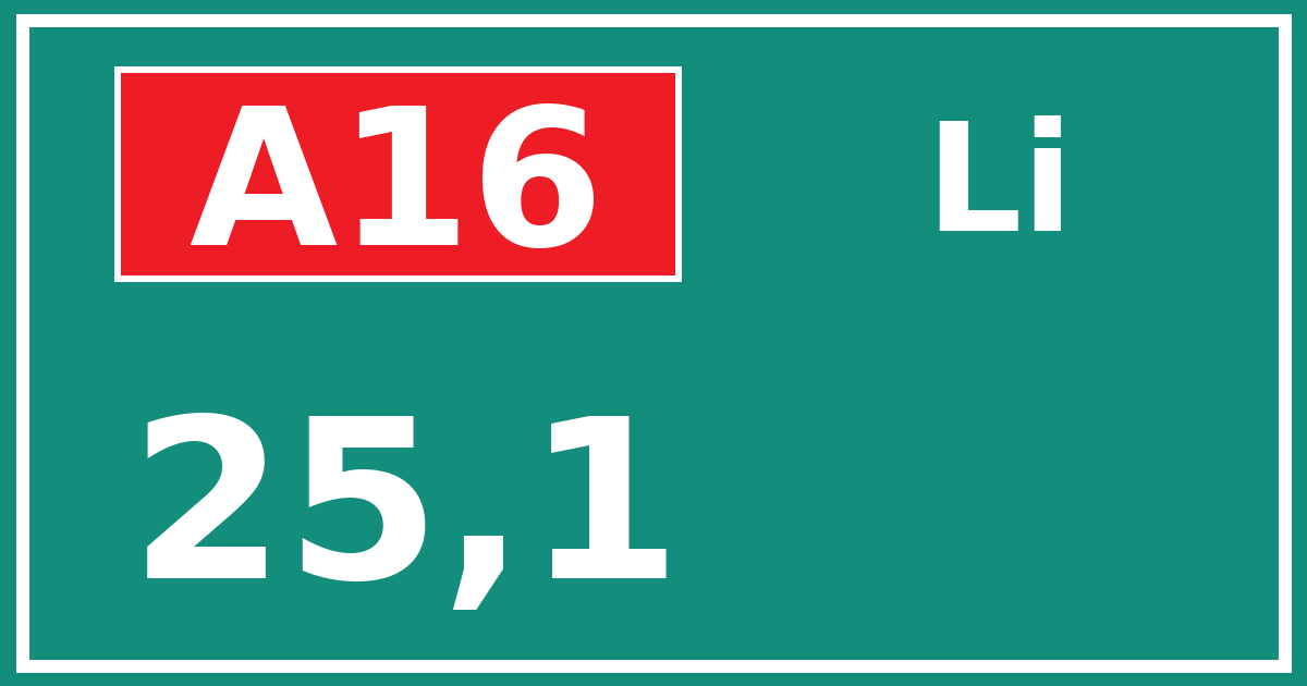 Hectometerbord A16 25,1 zijde Li