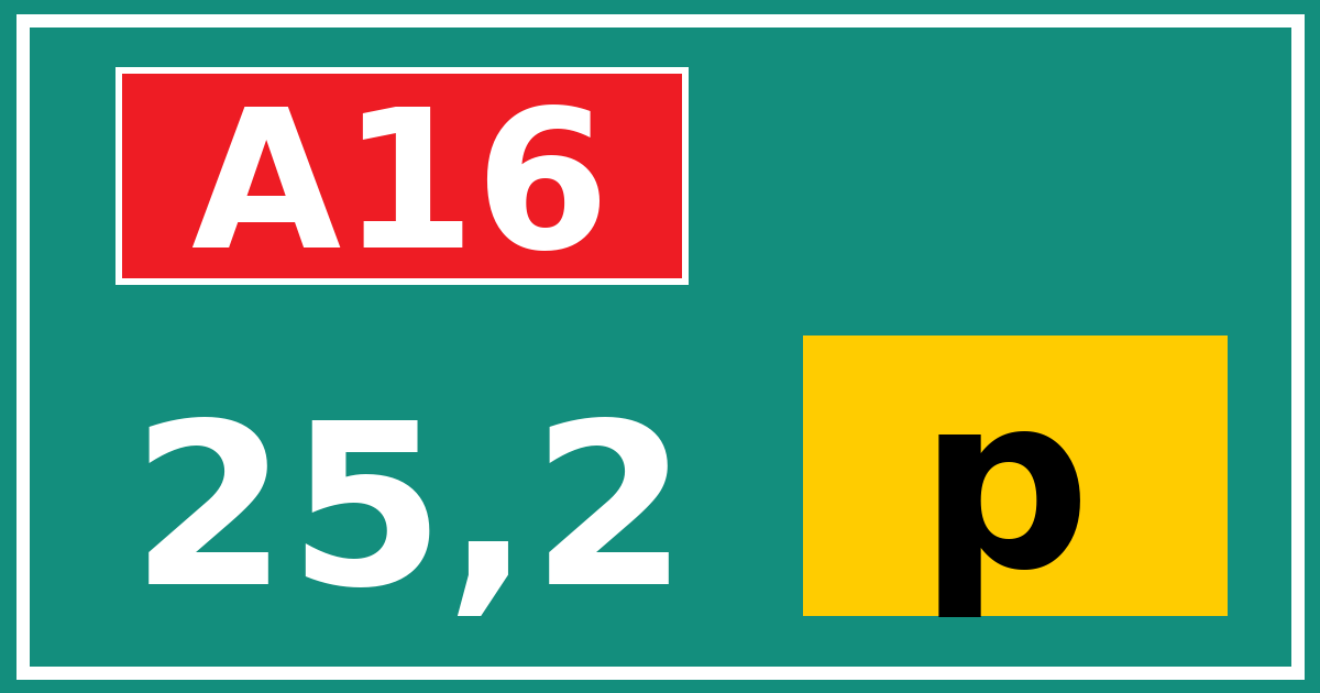 Hectometerbord A16 25,2 letter p