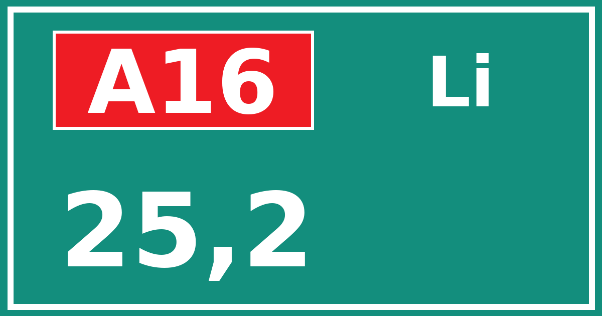 Hectometerbord A16 25,2 zijde Li