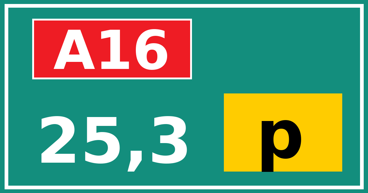 Hectometerbord A16 25,3 letter p