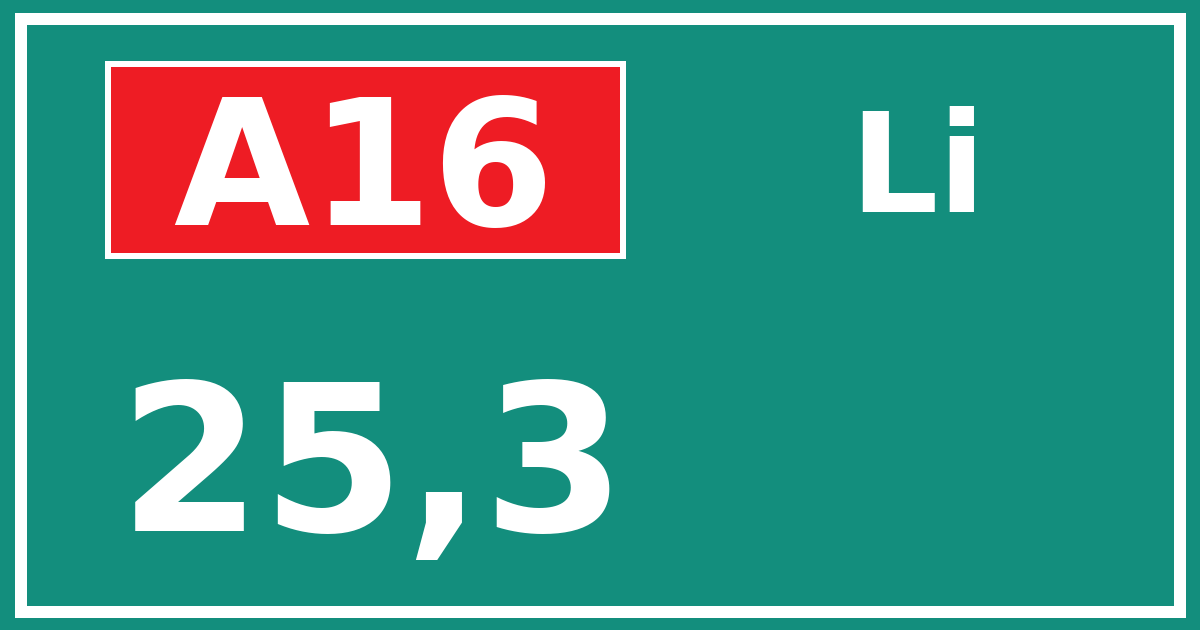 Hectometerbord A16 25,3 zijde Li