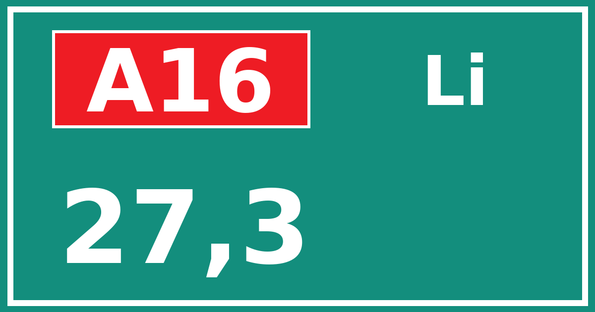 Hectometerbord A16 27,3 zijde Li