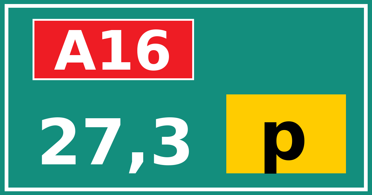 Hectometerbord A16 27,3 letter p