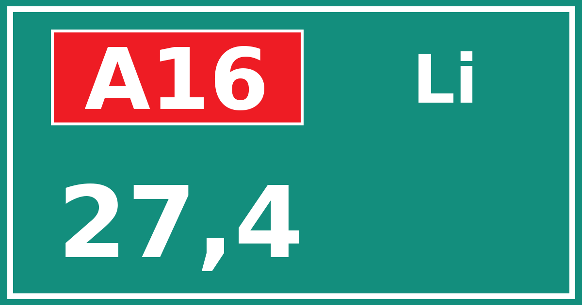 Hectometerbord A16 27,4 zijde Li
