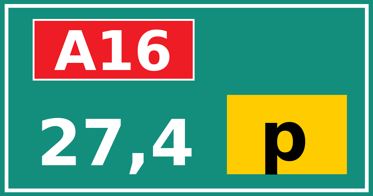 Hectometerbord A16 27,4 letter p