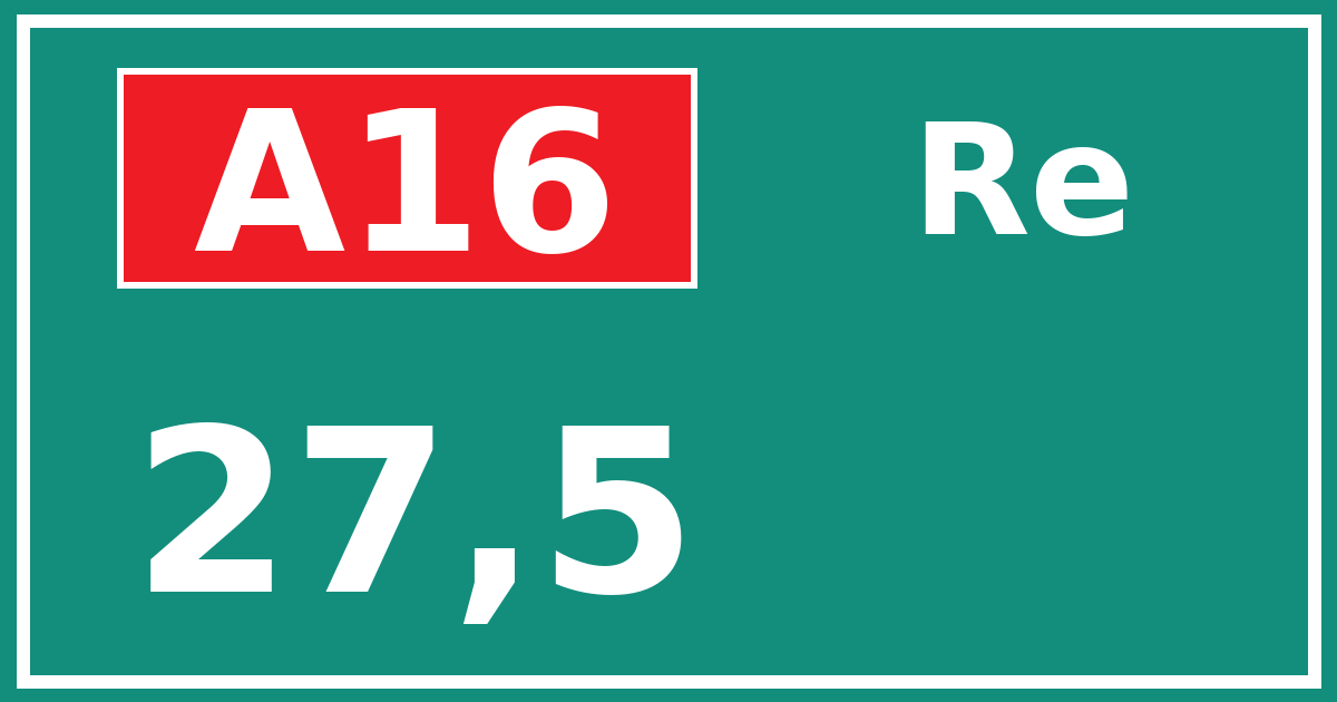 Hectometerbord A16 27,5 zijde Re