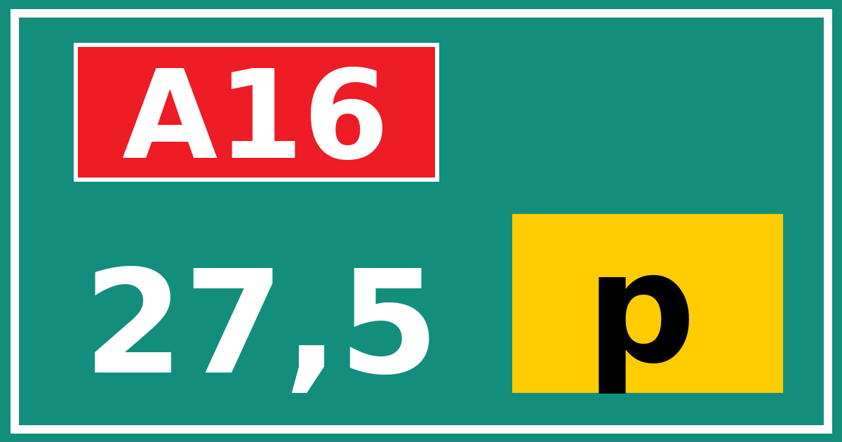 Hectometerbord A16 27,5 letter p